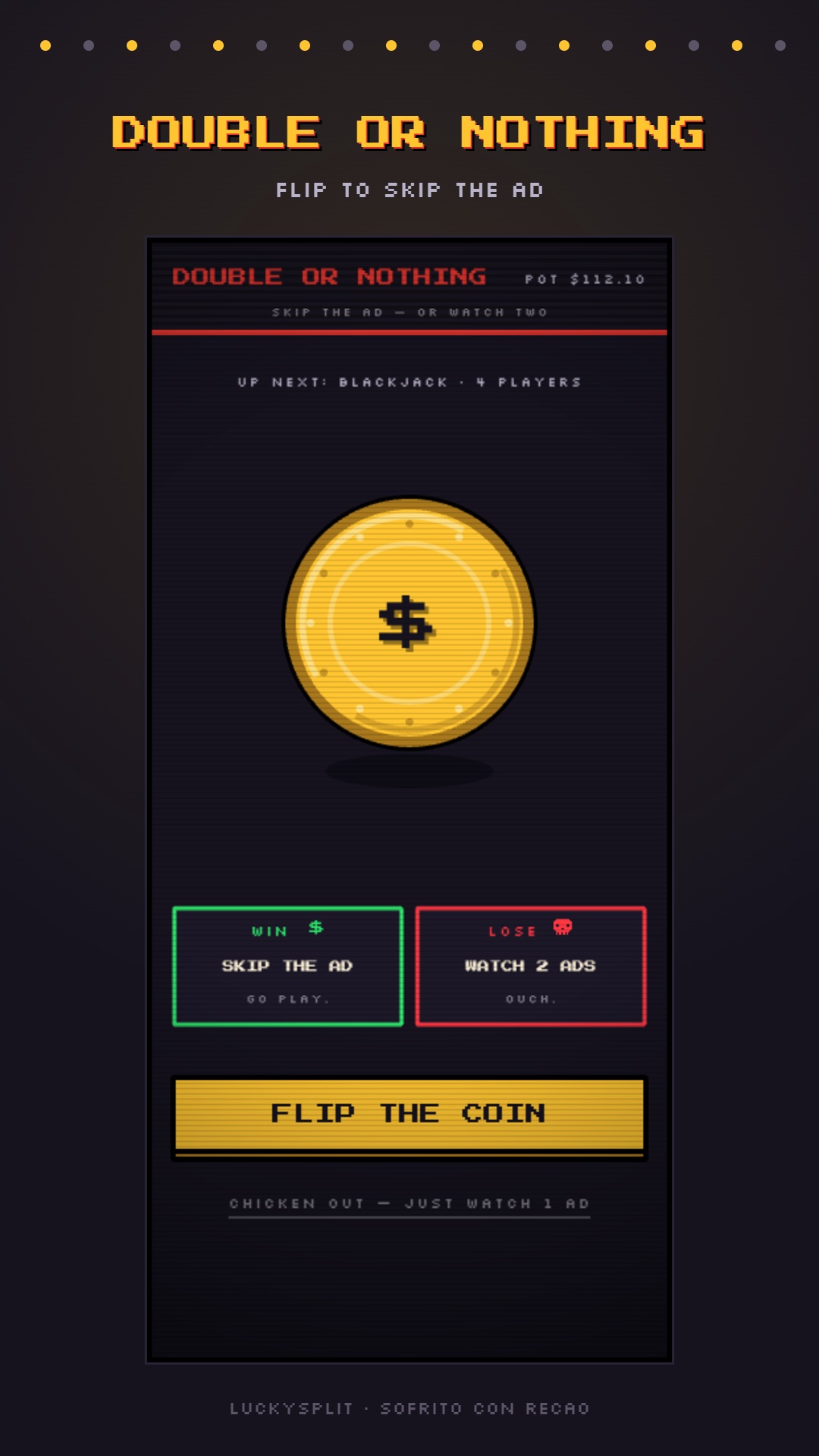 Choosing among the dice, blackjack, poker, and slots mini-games
